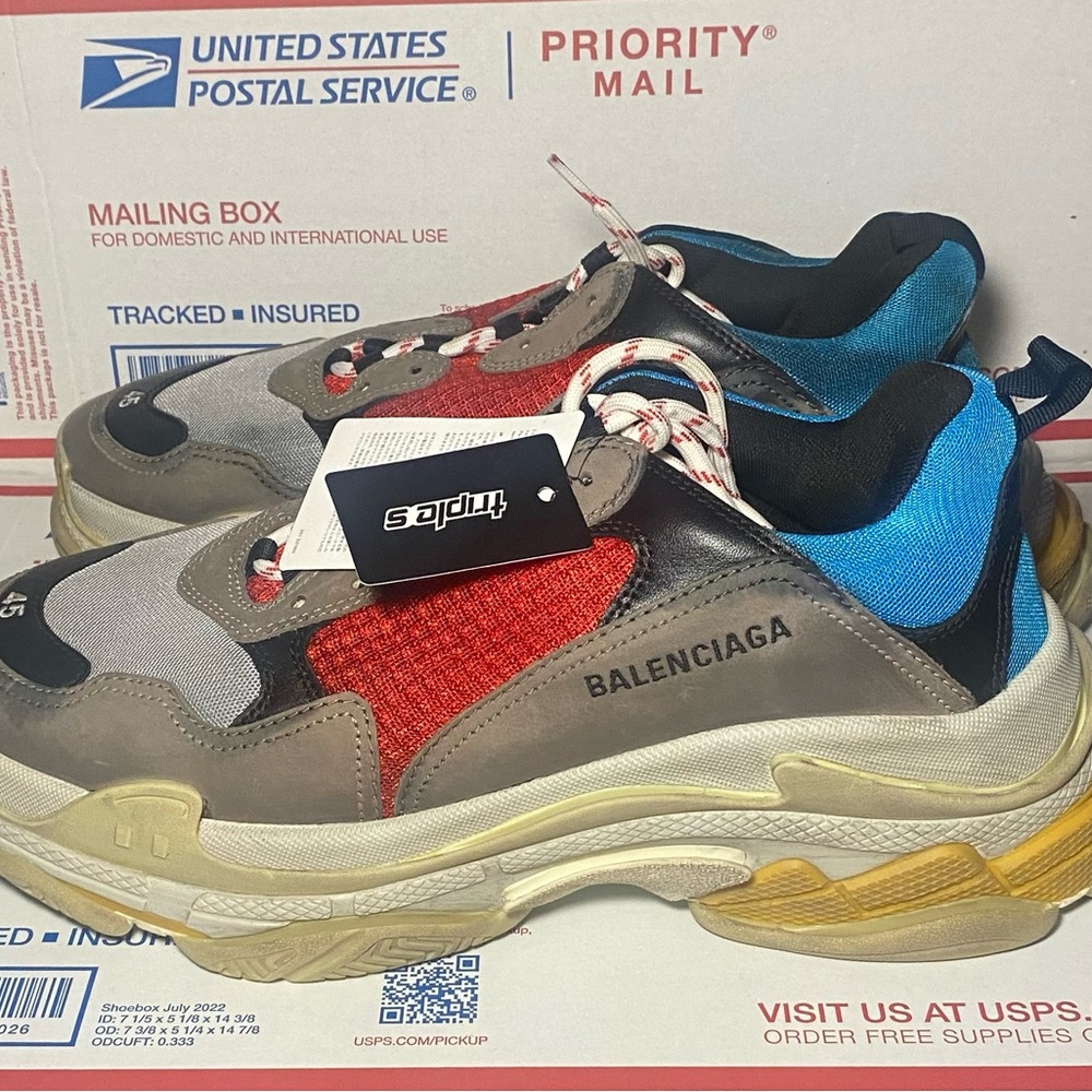 Balenciaga Triple S Sneaker 'Blue Red' 2018 Mens Fashion Shoes Size 12 NEW - Picture 5 of 14